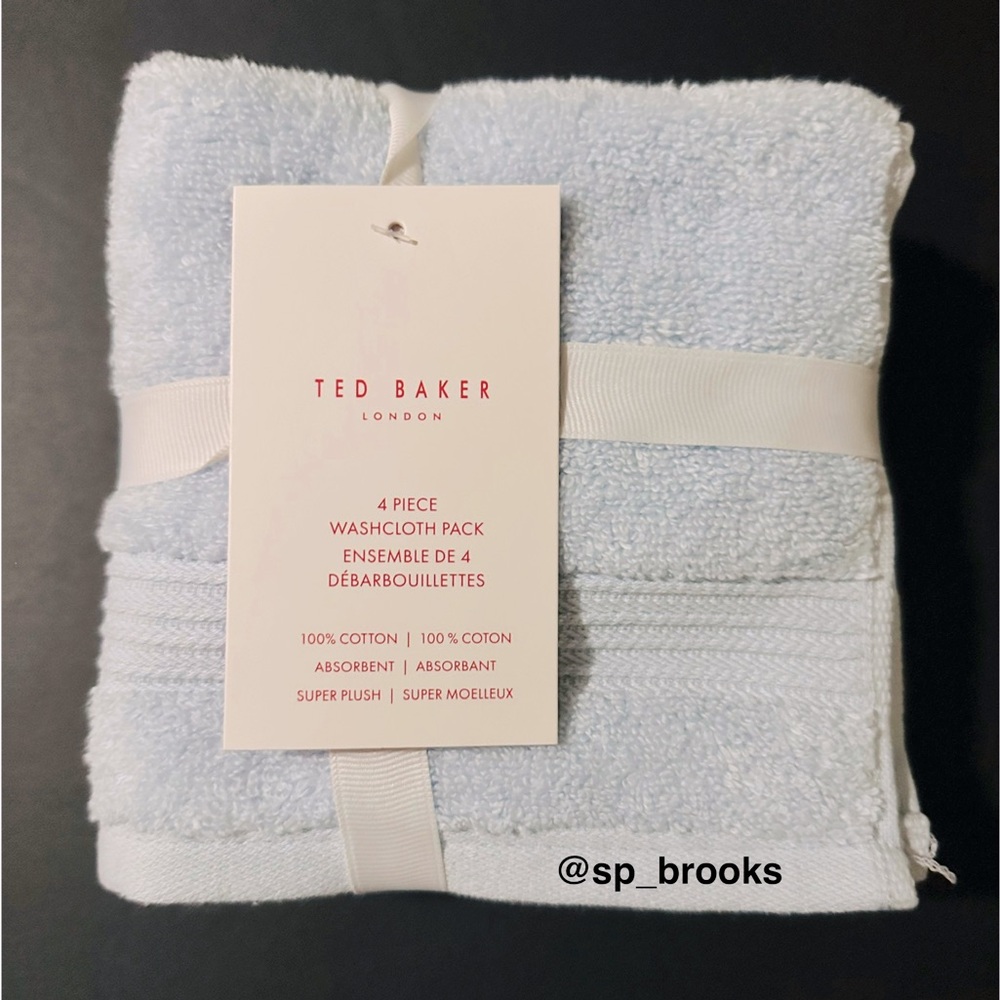 ๐4PC TED BAKER London Bath Washcloth Set -Powder Blue- Super Plush Cotton